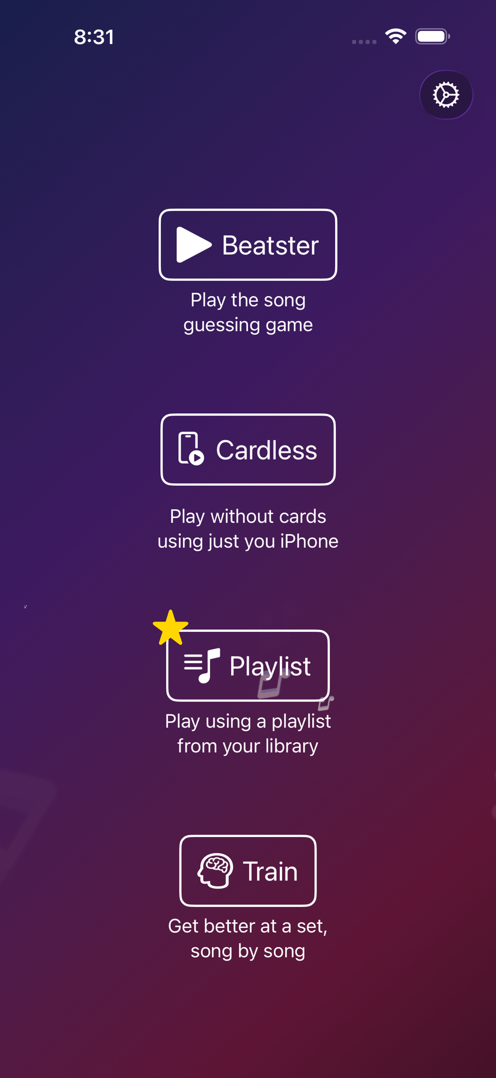Beatster main menu with game mode options