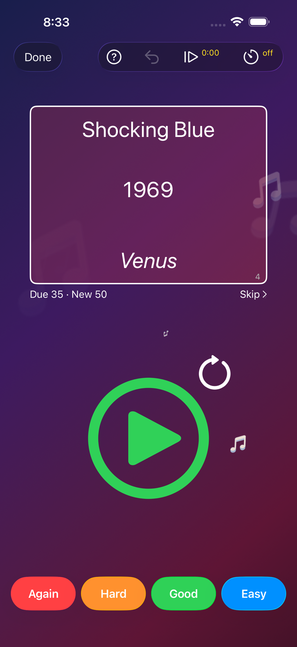 Beatster Train mode with a song card and Again, Hard, Good and Easy buttons
